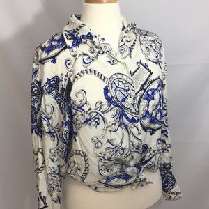 ✨VINTAGE Jones New York Button Up Royal Map Shirt✨